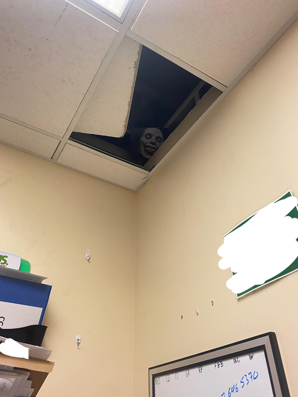 There is a tile moved at work for some reason Its been moved for about two weeks I decided to have fun with it