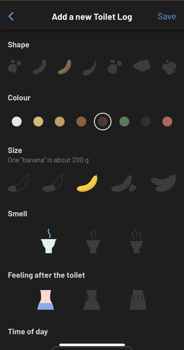 Theres a poo log in Fitatu and size of your poo is measured with bananas