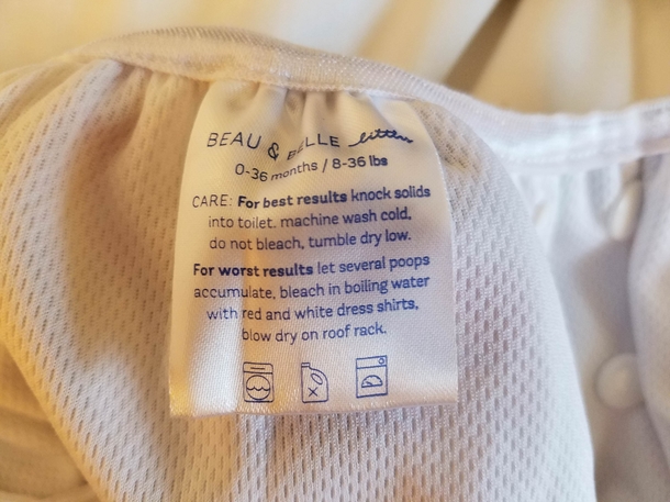 These care instructions on my sons swim diaper - Meme Guy