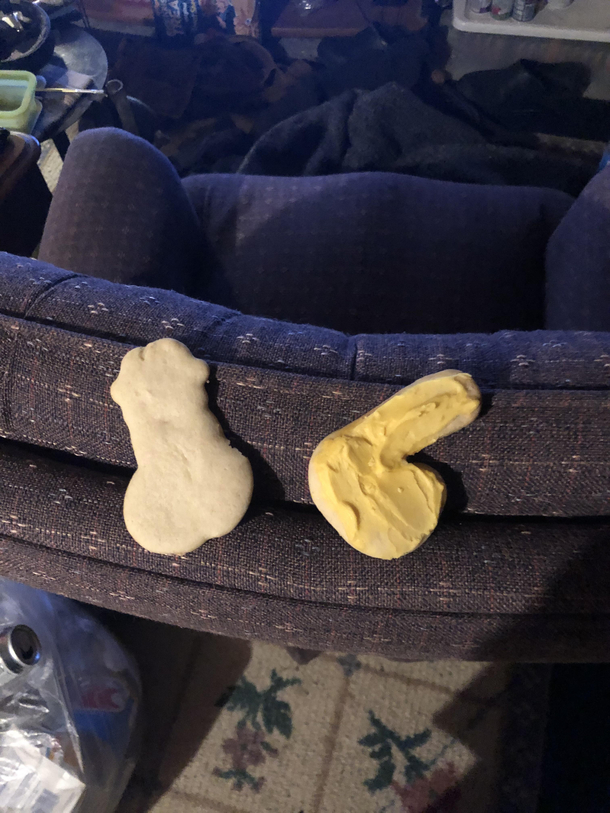 These Christmas cookies my mom made Its a Santa and a candy cane