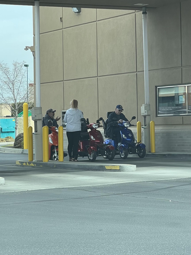 These elderly people rolled up at my work with  scooters