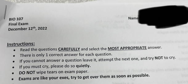 These instructions on my final