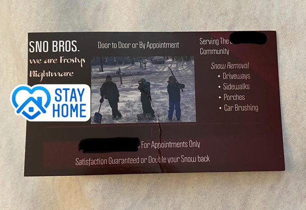 These little boys have shoveled my friends driveway for the last two years This year they came with a card