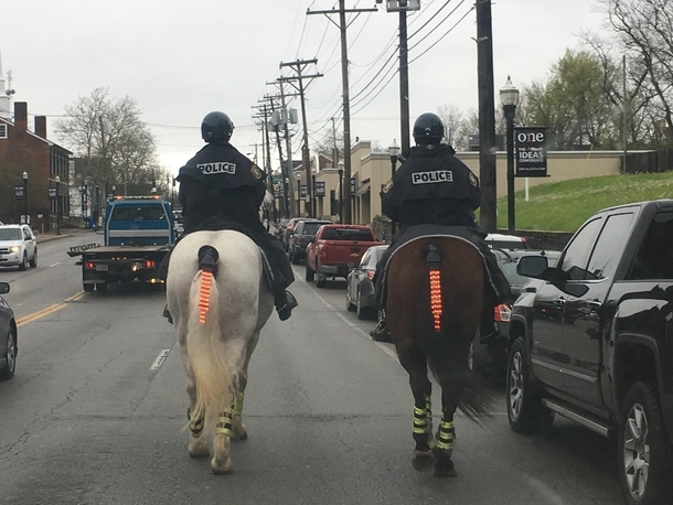 These police officers tail lights