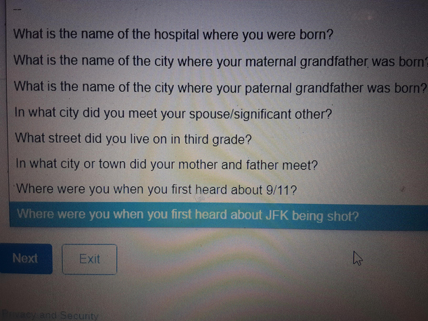 These security questions are getting serious