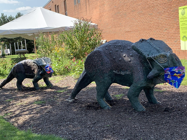 They put masks on the dinosaurs outside of my local library