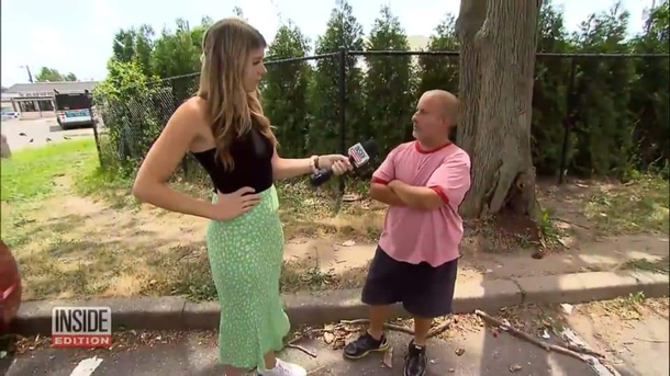 They sent a tall reporter to interview the Bagel Boss Freakout guy