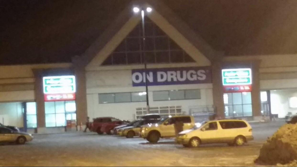 Theyre redoing the London Drugs sign in my town this is how they left it overnight