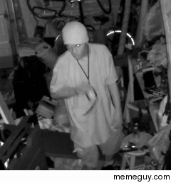 Thief noticed my security camera last night You can almost hear the moment he fills his pants