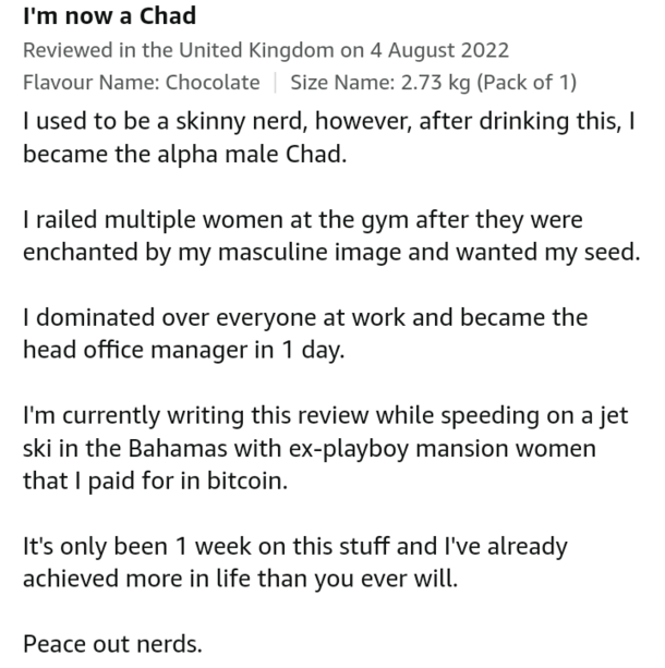 This Amazon review for muscle mass gainer