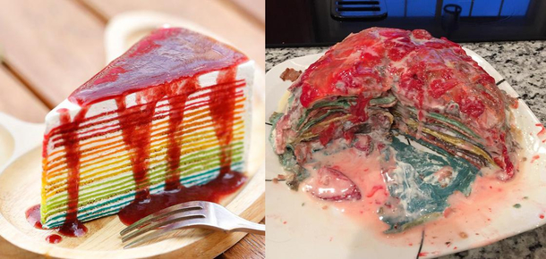 This attempt at a rainbow crepe cake