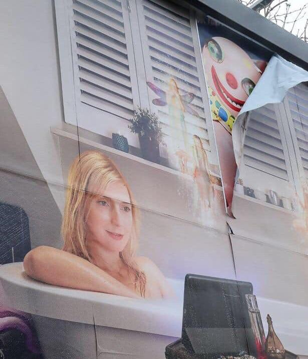 This billboard ad peeling off