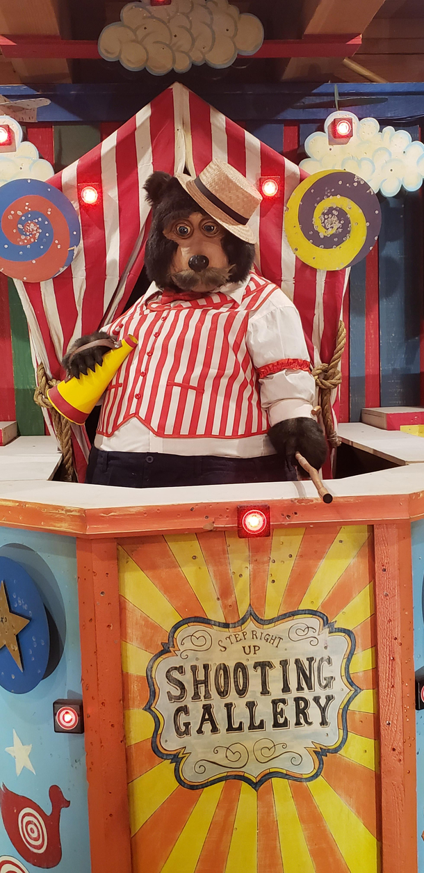 This carnival barker bear has seen some things
