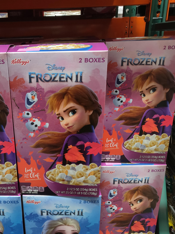 This cereal box makes it look like Olaf was brutally hacked to pieces So much blood