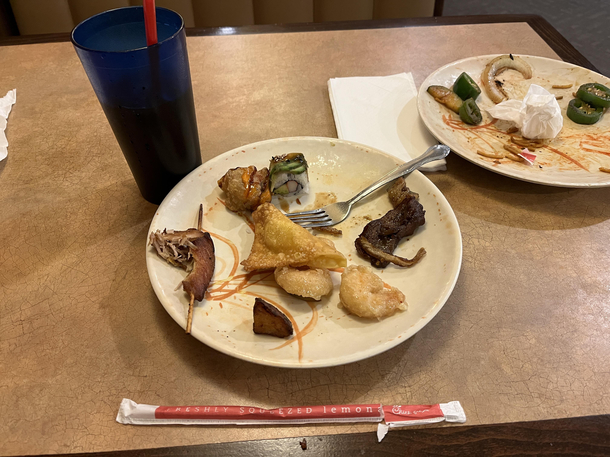 This Chinese buffet serves Chick-Fil-A straws with their drinks