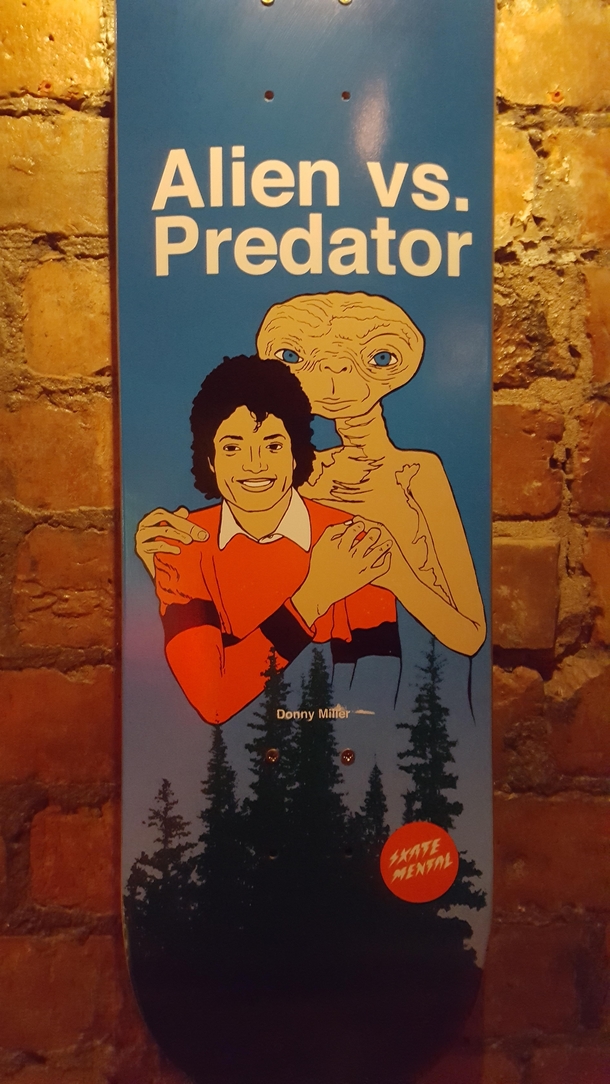 This decoration on the wall of a local pizza place
