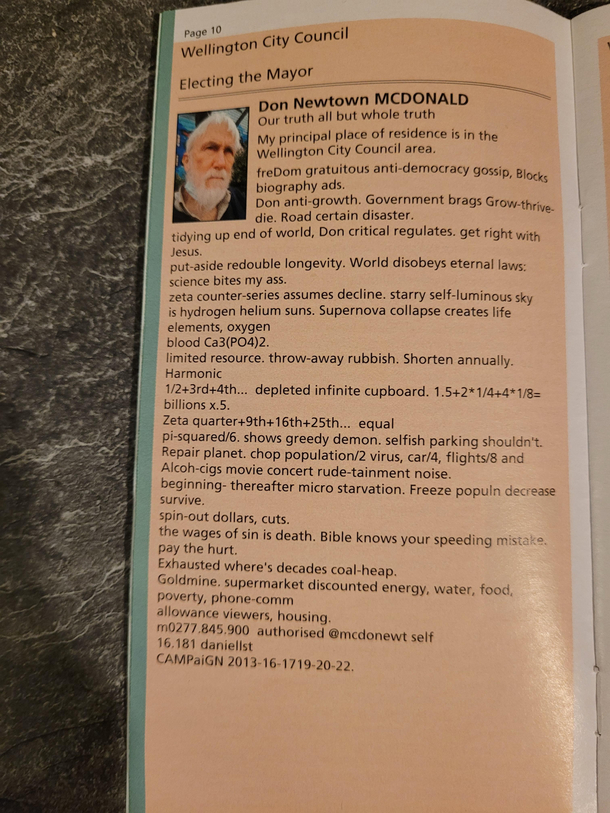 This dude running for mayor in Wellington New Zealand  