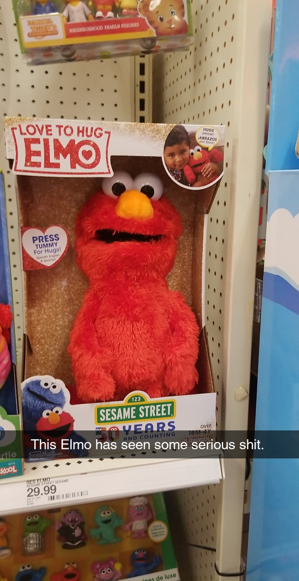 This Elmo has some PTSD