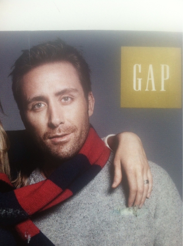 This Gap model looks like he is the love child of Nicholas Cage and Jake Gyllenhaal