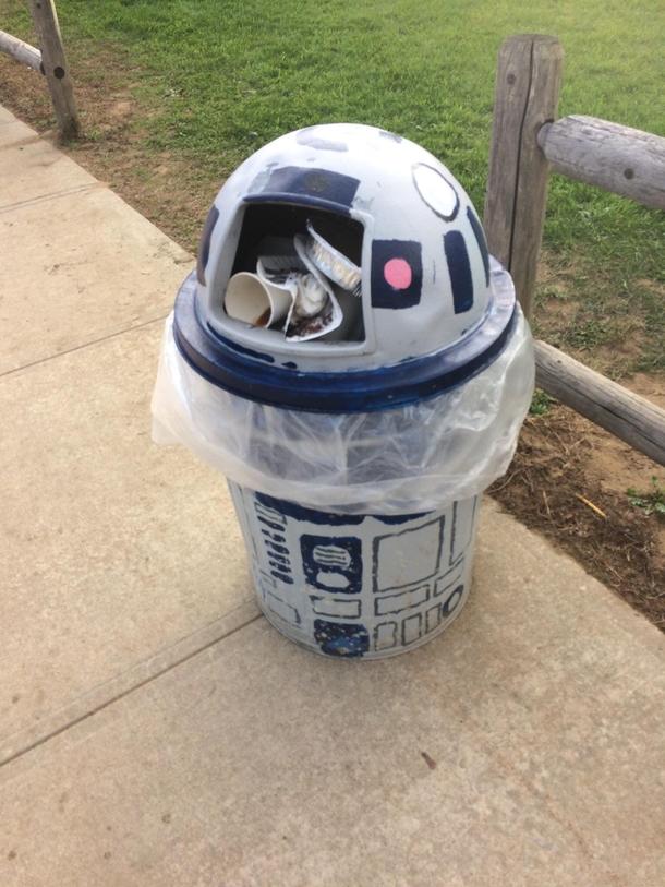 This garbage can at a local middle school