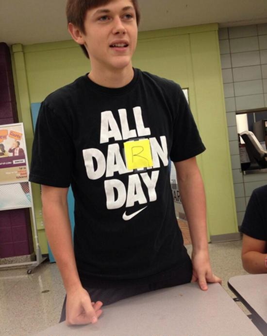This guy had to make his shirt school appropriate
