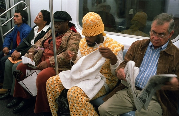 This guy is serious about his knitting