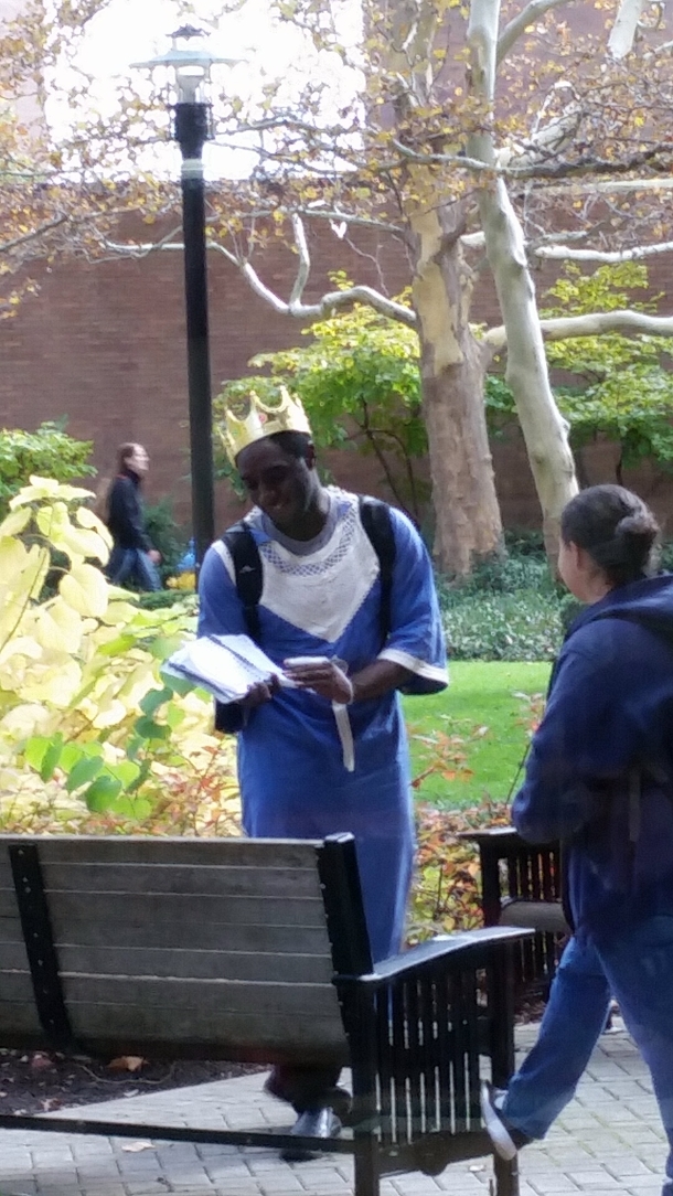 This guy is walking around campus asking for peoples emails so he can send them money