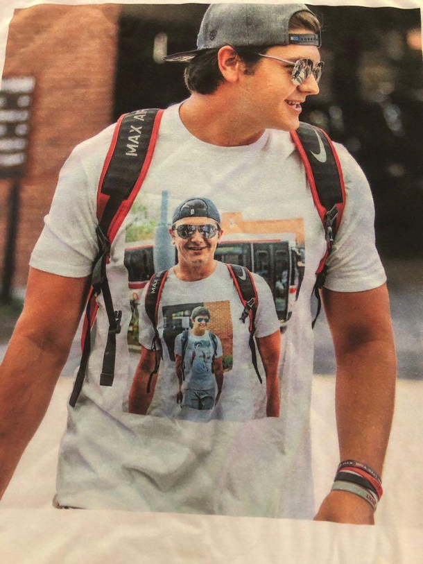 This guy is wearing a shirt of himself wearing a shirt of himself wearing a shirt of himself wearing a shirt of himself