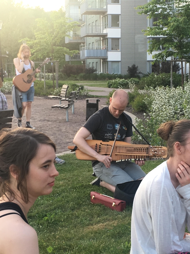 This guy just brought a nyckelharpa to a party He was great