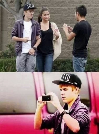 This guy made Justin Bieber take a picture of him and Selena Gomez and then walked away I want to give that guy a hug