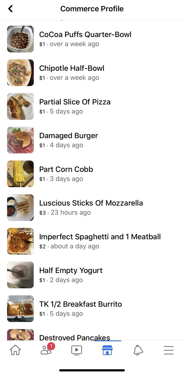 This guy selling half eaten food at half price on Fb marketplace