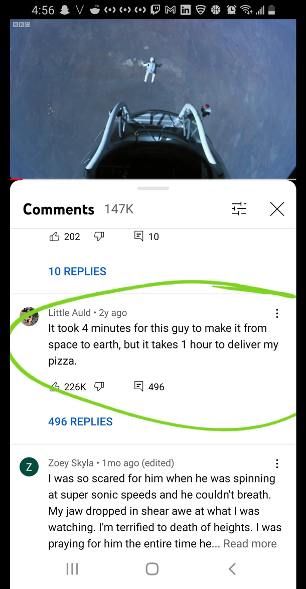 This guys comment on Redbull Space Jump video