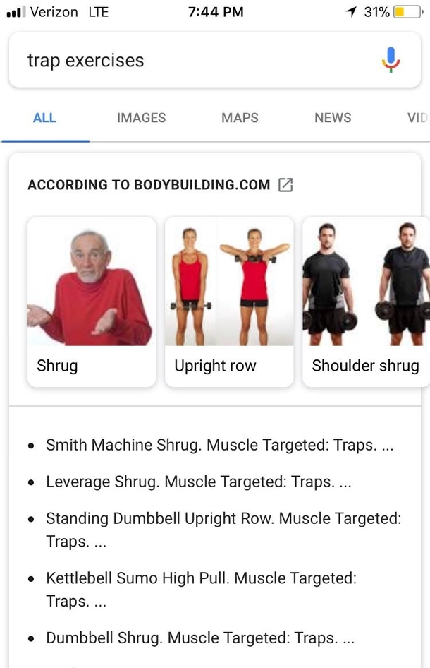 This image chosen for shrugs when searching for trap exercises