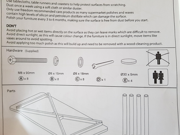 This instructions leaflet tells me this table I bought isnt for single men