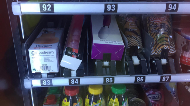 This is a vending machine at a grabampgo near a school full of young teens and children Can you find the treasures