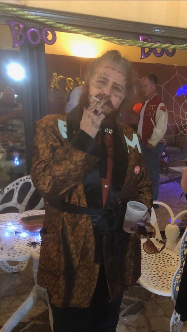 This is a  year old woman dressed as Post Malone
