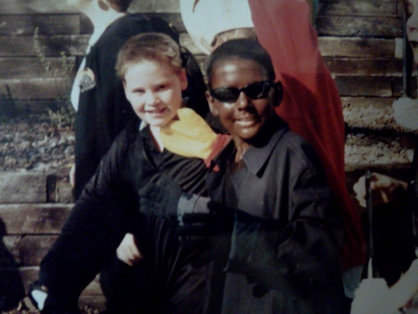 This is me dressed in blackface for Halloween I went as Blade Thanks parents