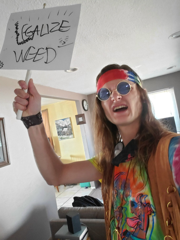 This is my costume for work today Im a manager at a dispensary