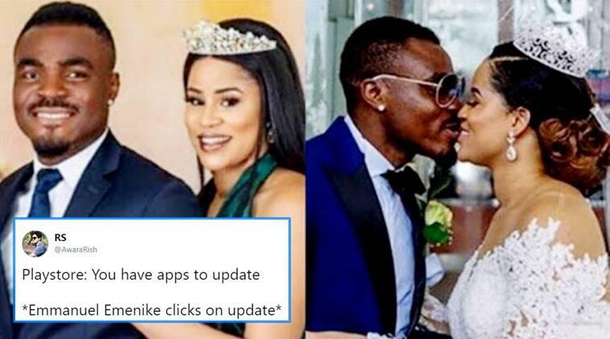 This is Nigerian footballer Emmanuel Emenike He divorced Miss Nigeria  and last week he married Miss Nigeria 