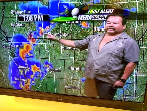 This is our new weatherperson in Iowa Please caption this