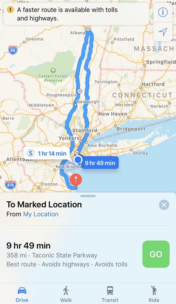 This is the route without tolls