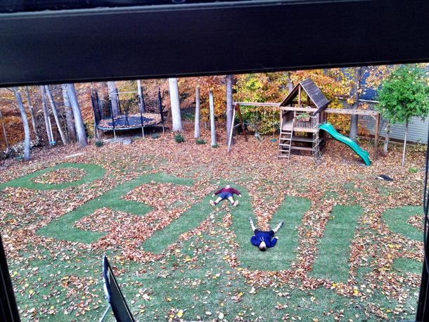 This is what happens when you ask your teenage sons to rake the leaves and mow the lawn