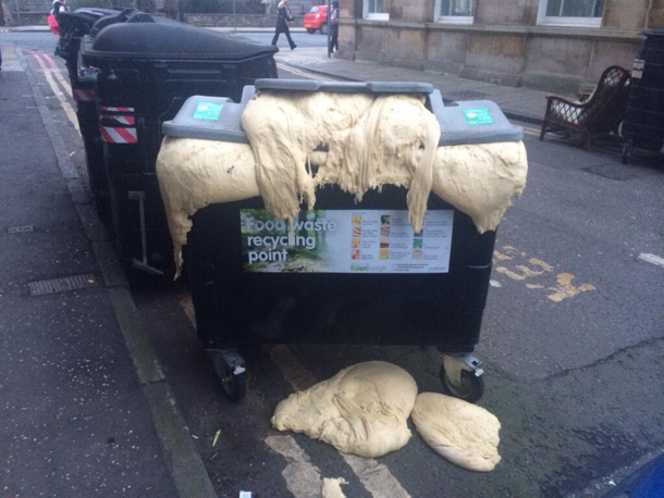 This is what happens when you leave pizza dough in a bin overnight