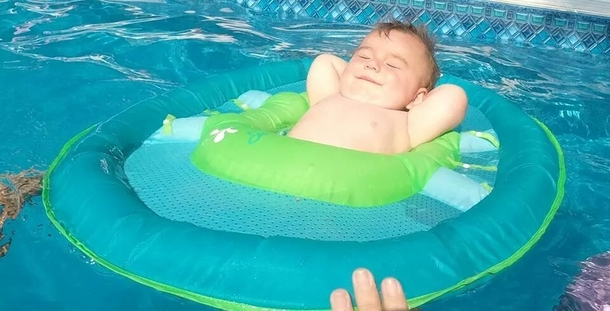 This is what my friends baby does when he gets to go in the pool