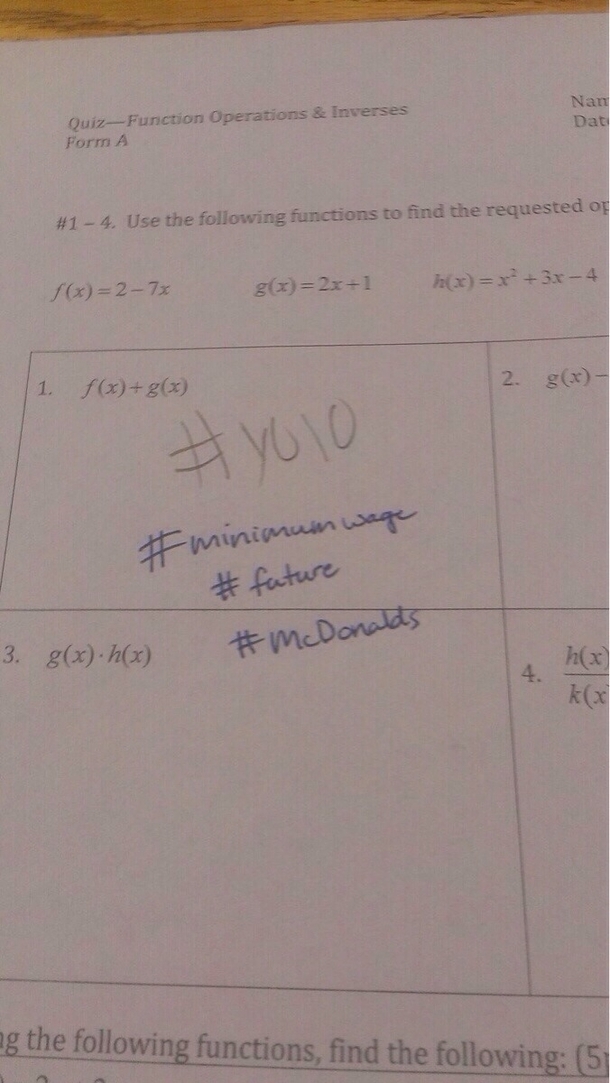 This is what you get when you write yolo on a math quiz