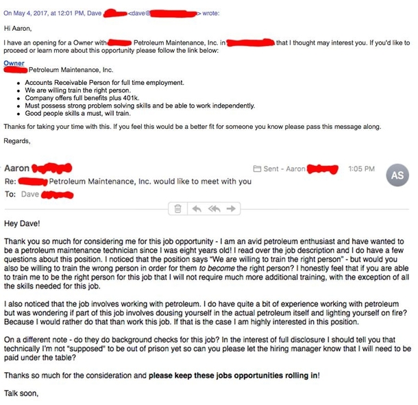 This job recruiter wont stop emailing me jobs so I started responding to them like I am interested