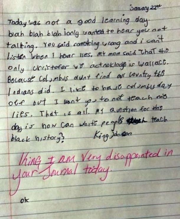 This journal entry from a student to his teacher