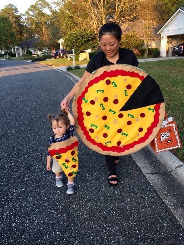 This kid as a teeny slice of pizza