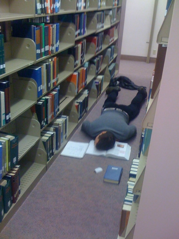 This kid has either died or been in the library for far too long Gotta love finals week WWU