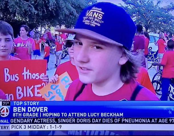 This kid who managed to sneak an oldie but a goodie past the local news